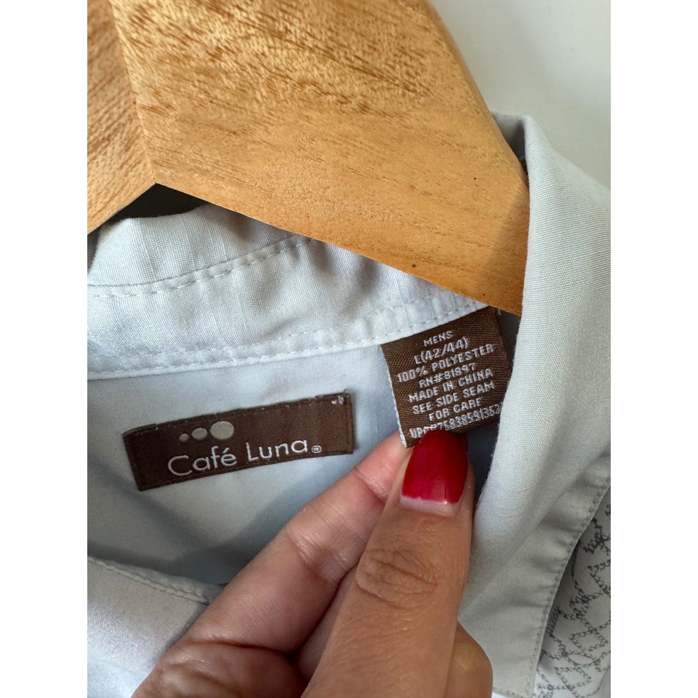 Cafe Luna Guayabera Shirt Embroidered Short‎ Sleeve Casual Mens Large - Picture 2 of 6